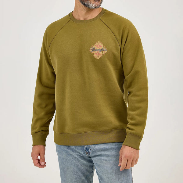 Wrangler Men's L/S Graphic Crew Sweatshirt in Olive