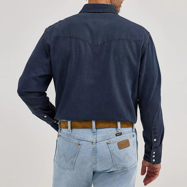 Wrangler Men's L/S Vintage Inspired Western Snap Work Shirt in Midnight