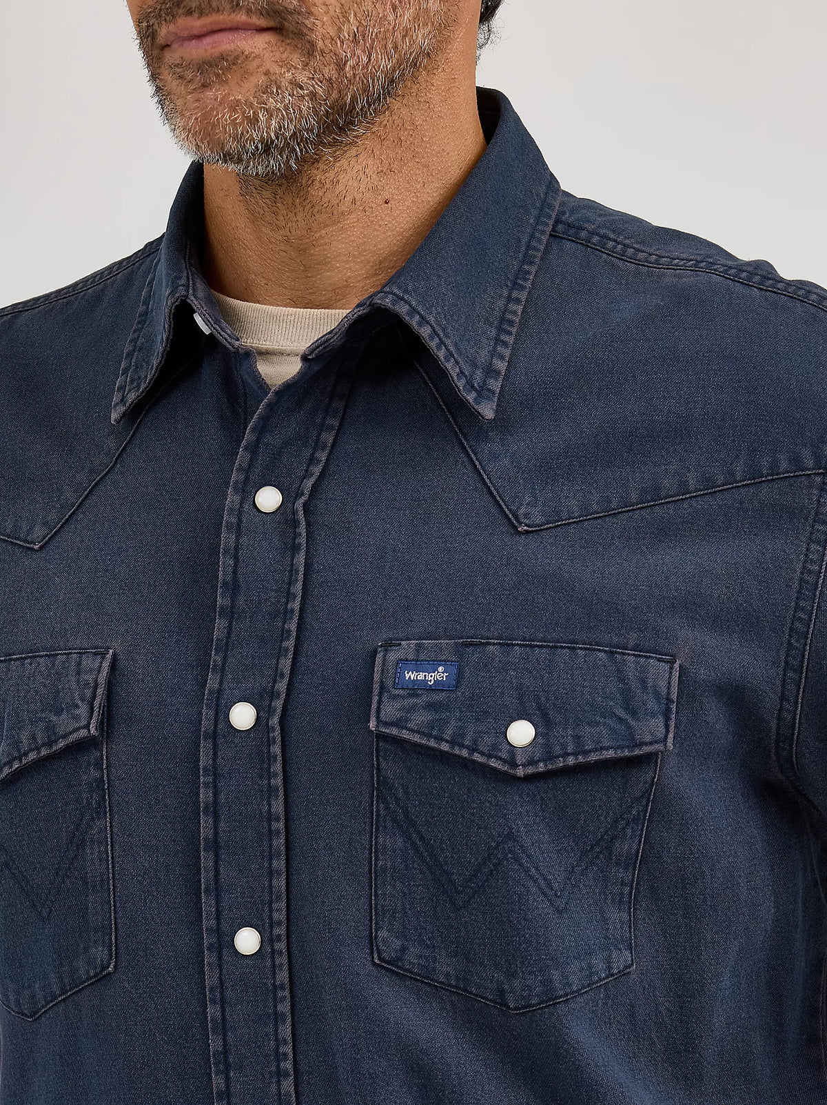 Wrangler Men's L/S Vintage Inspired Western Snap Work Shirt in Midnight