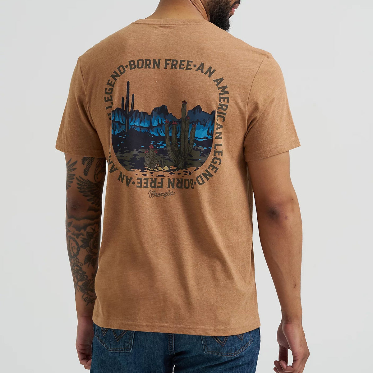Wrangler Men's S/S Legend Desert Back Graphic T-Shirt in Legendary Brown