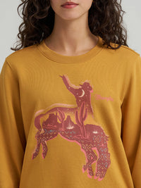 Wrangler Women's Desert Bucking Bronco Crew Sweatshirt in Spruce Yellow