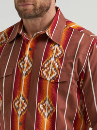 Wrangler Men's Checotah L/S Western Snap Shirt in Sunset Orange