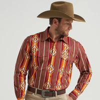 Wrangler Men's Checotah L/S Western Snap Shirt in Sunset Orange