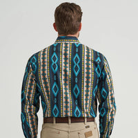 Wrangler Men's Checotah L/S Western Snap Shirt in Turquoise Belt (Available in Regular & Tall Sizes)