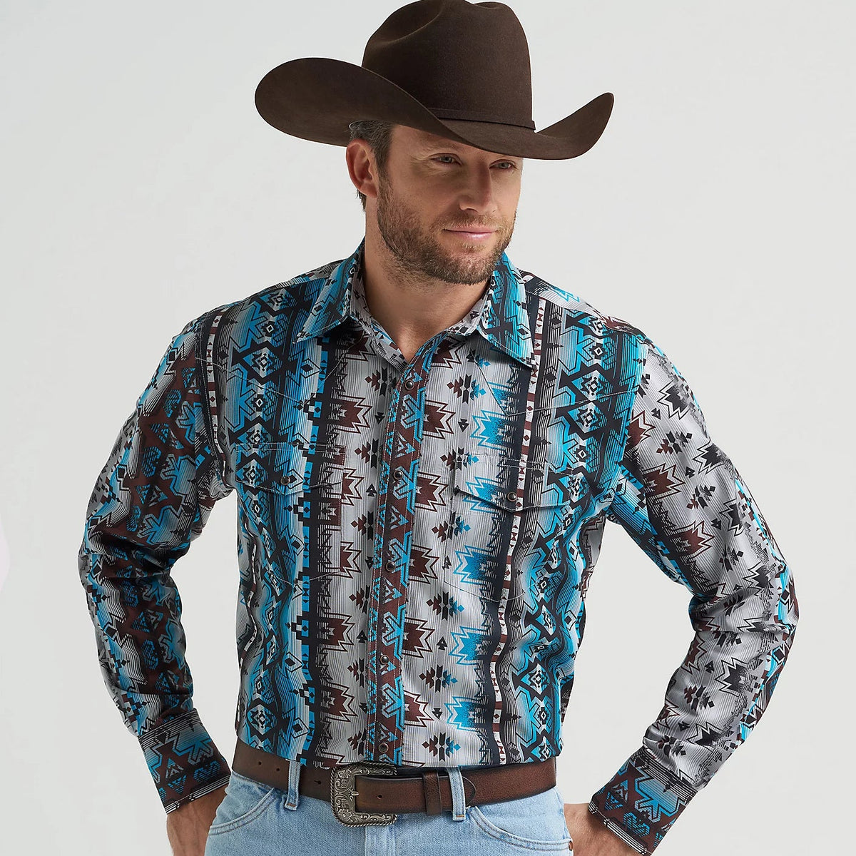 Wrangler Men's Checotah L/S Western Snap Shirt in Cloudy Burgundy Wrangler Men's Checotah L/S Western Snap Shirt in Cloudy Burgundy