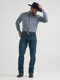 Wrangler Men's 20X L/S Competition Advanced Comfort Western Snap Shirt in Blue Mix Paisley (Available in Tall Sizes!)