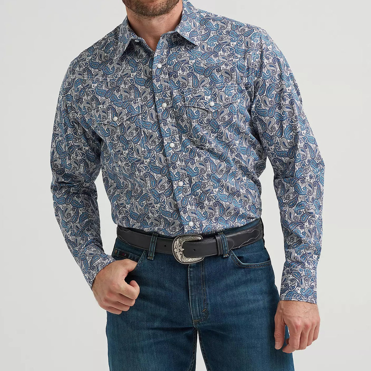 Wrangler Men's 20X L/S Competition Advanced Comfort Western Snap Shirt in Blue Mix Paisley (Available in Tall Sizes!)