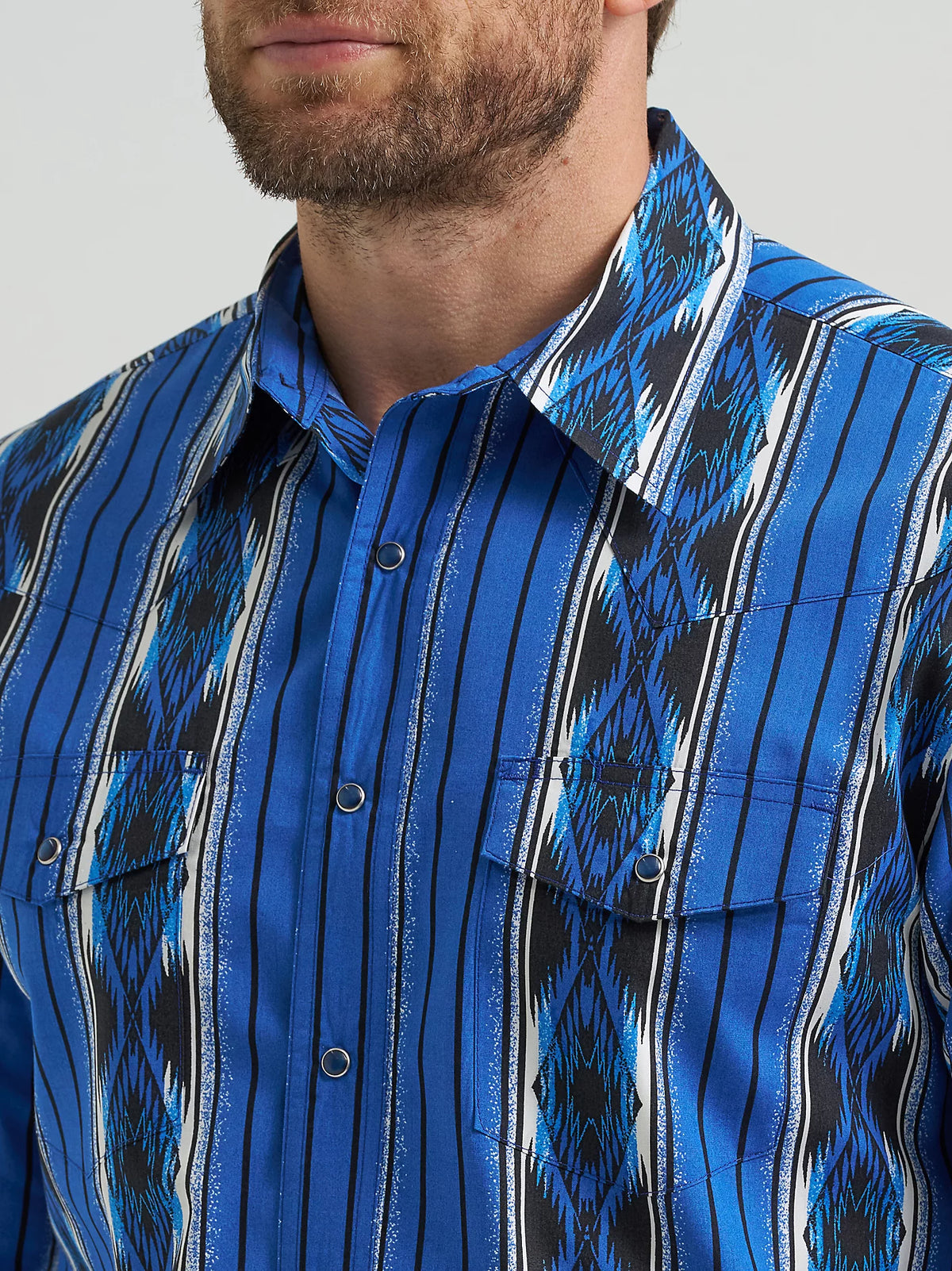 Wrangler Men's Checotah L/S Western Snap Shirt in Bold Blue (Available in Regular & Tall Sizes)