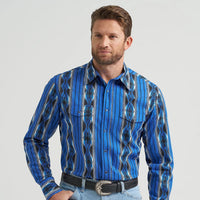 Wrangler Men's Checotah L/S Western Snap Shirt in Bold Blue (Available in Regular & Tall Sizes)