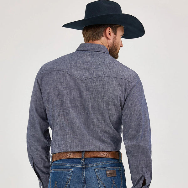 Wrangler Men's L/S Cody Johnson Sawtooth Pocket Western Snap Shirt in Navy (Available in Tall Sizes)