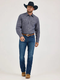 Wrangler Men's L/S Cody Johnson Sawtooth Pocket Western Snap Shirt in Navy (Available in Tall Sizes)