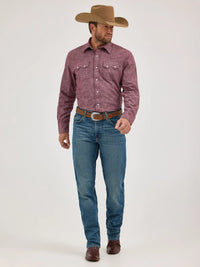 Wrangler Men's L/S Cody Johnson Sawtooth Pocket Western Snap Shirt in Burgundy