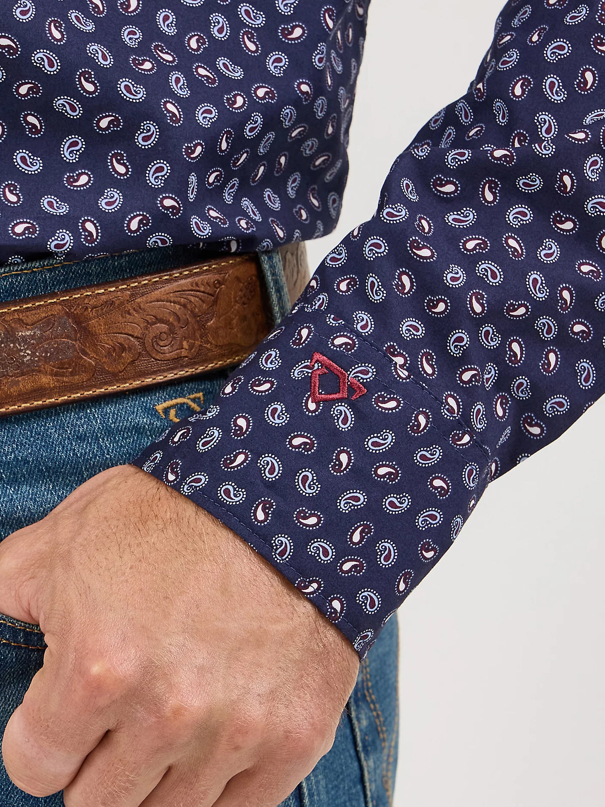 Wrangler Men's L/S Cody Johnson One Pocket Paisley Button Down Shirt in Navy (Available in Tall Sizes)