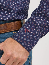 Wrangler Men's L/S Cody Johnson One Pocket Paisley Button Down Shirt in Navy (Available in Tall Sizes)