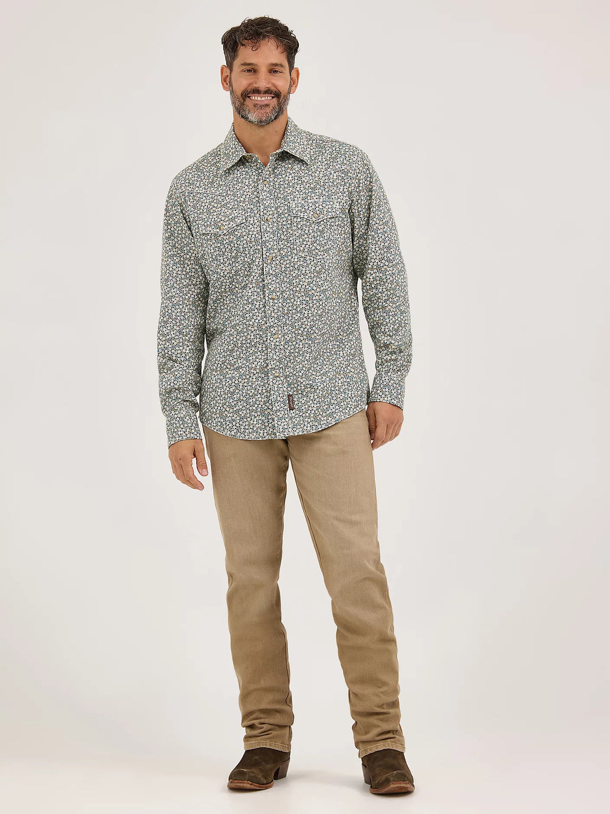 Wrangler Retro Premium Men's L/S Western Snap Shirt in Floral Green
