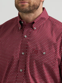 Wrangler Men's L/S George Strait Button Down Shirt in Burgundy Dot (Available in Plus Sizes)