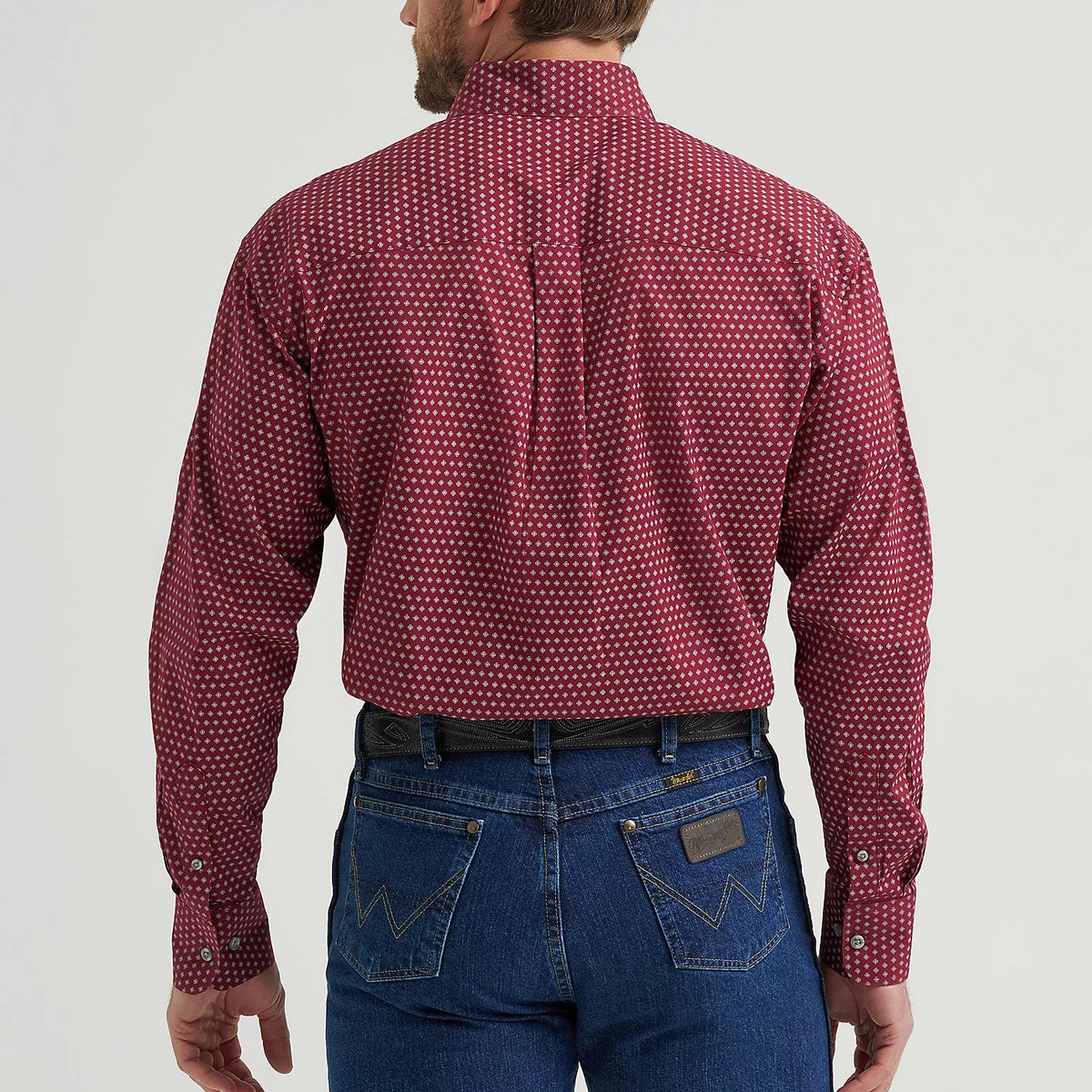 Wrangler Men's L/S George Strait Button Down Shirt in Burgundy Dot (Available in Plus Sizes)