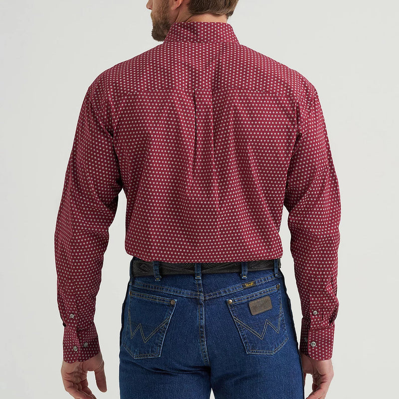 Wrangler Men's L/S George Strait Button Down Shirt in Burgundy Dot (Available in Plus Sizes)