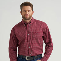 Wrangler Men's L/S George Strait Button Down Shirt in Burgundy Dot (Available in Plus Sizes)