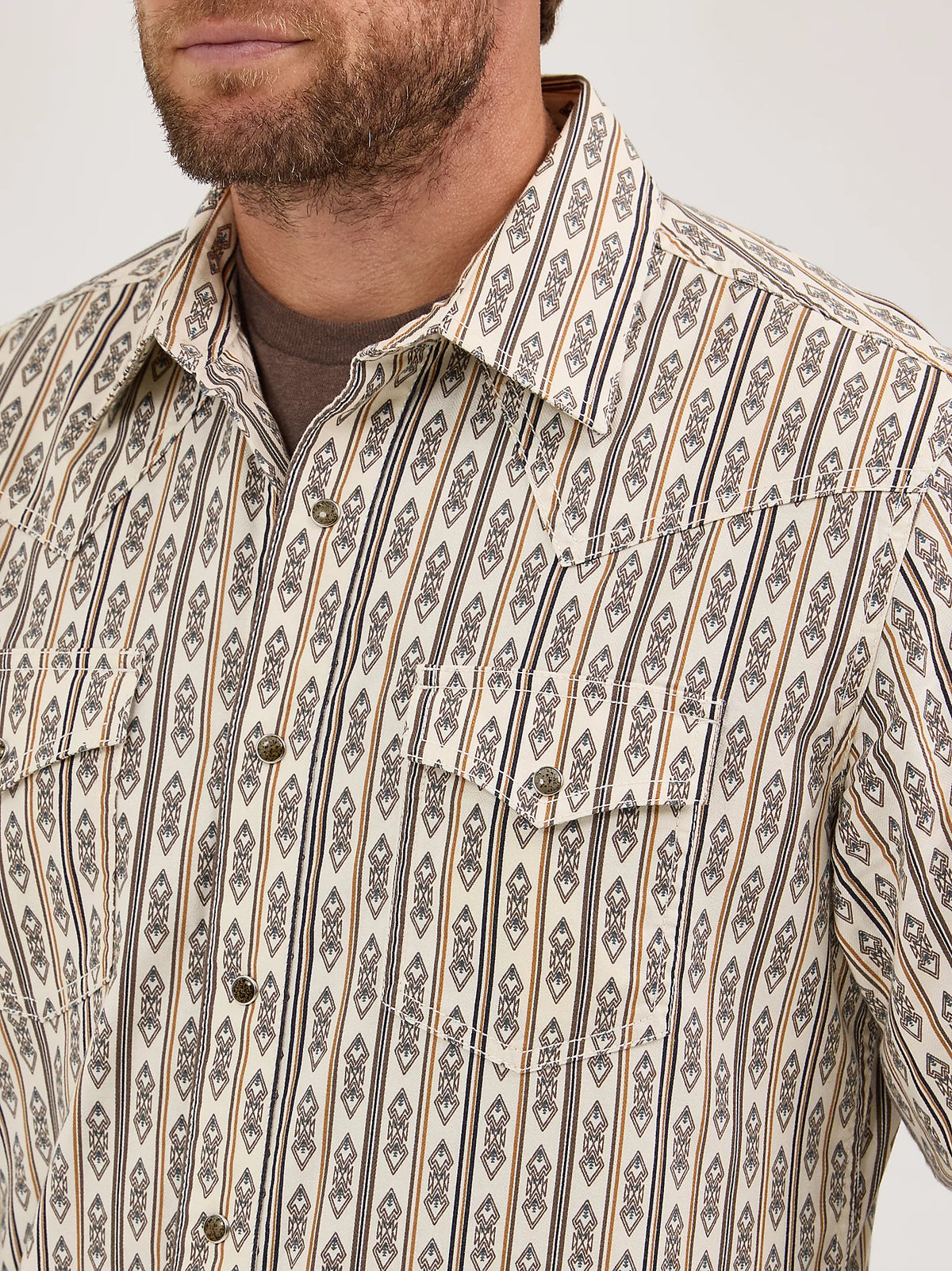 Wrangler Retro Premium Men's L/S Western Snap Shirt in Ecru Stripe