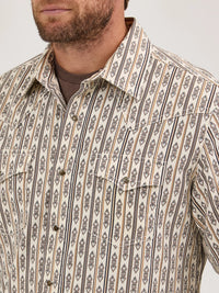 Wrangler Retro Premium Men's L/S Western Snap Shirt in Ecru Stripe