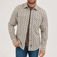 Wrangler Retro Premium Men's L/S Western Snap Shirt in Ecru Stripe