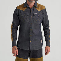 Wrangler x Filson Men's L/S Two-Tone Adventure Western Snap Shirt in Indigo and Tan