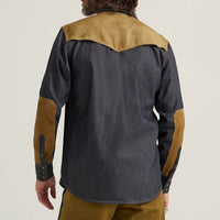 Wrangler x Filson Men's L/S Two-Tone Adventure Western Snap Shirt in Indigo and Tan