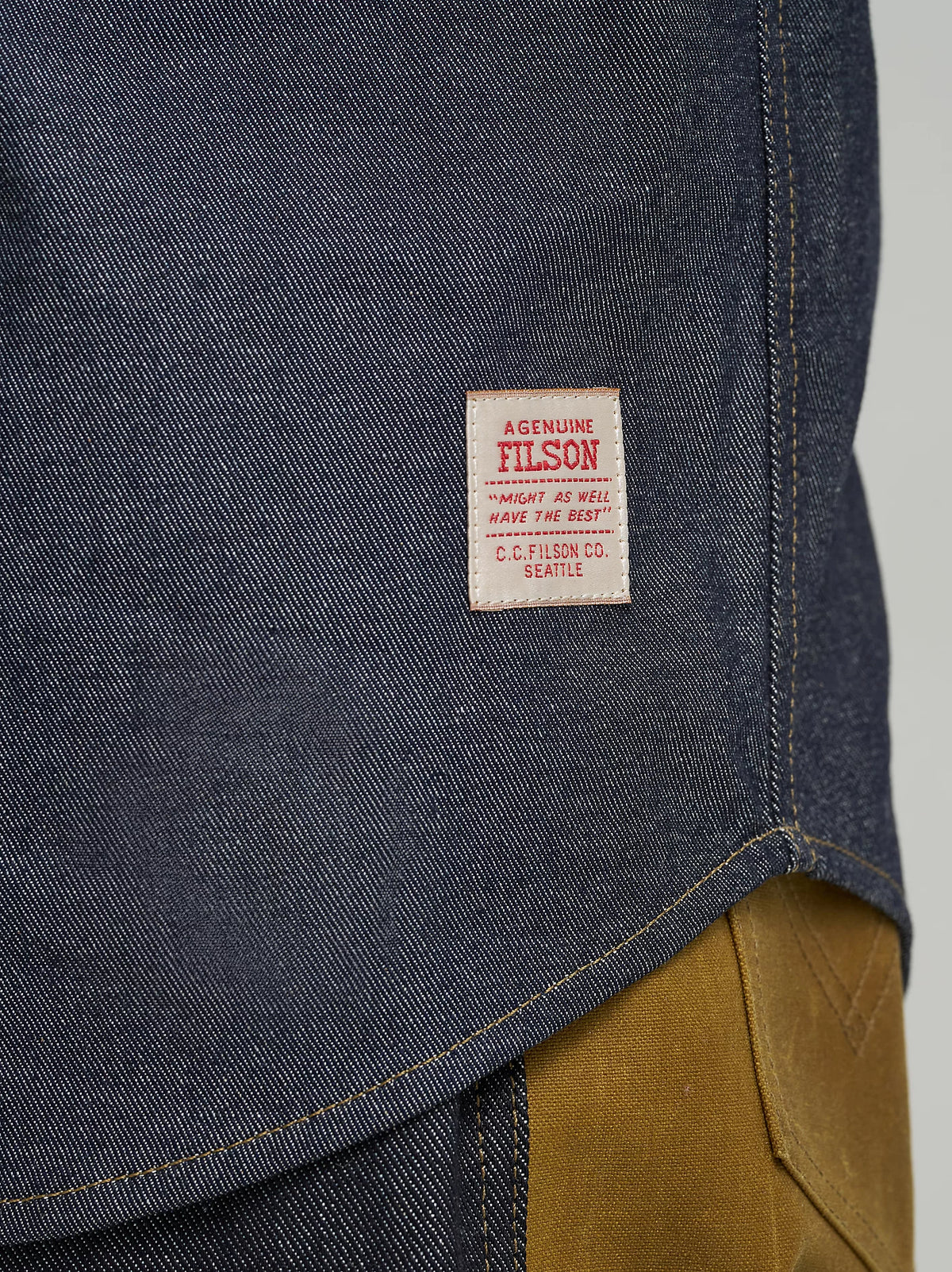 Wrangler x Filson Men's L/S Two-Tone Adventure Western Snap Shirt in Indigo and Tan