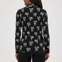 Wrangler Retro Women's L/S Saddle Print Mock Neck Shirt in Black