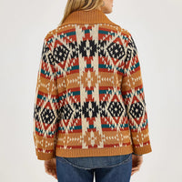 Wrangler Retro Women's Western Pattern Cardigan Sweater in Mustard
