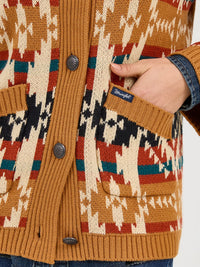Wrangler Retro Women's Western Pattern Cardigan Sweater in Mustard