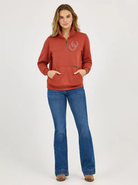 Wrangler Retro Women's Quarter Zip Sweatshirt in Rust