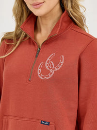 Wrangler Retro Women's Quarter Zip Sweatshirt in Rust