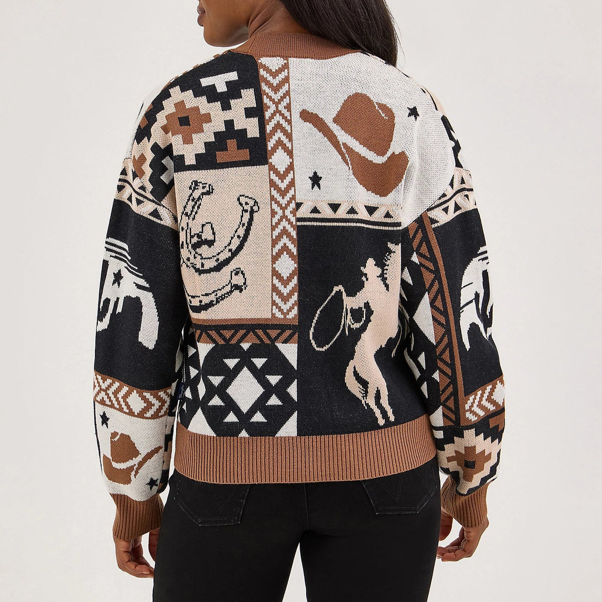 Wrangler Retro Women's Western Cropped Cardigan Sweater in Brown