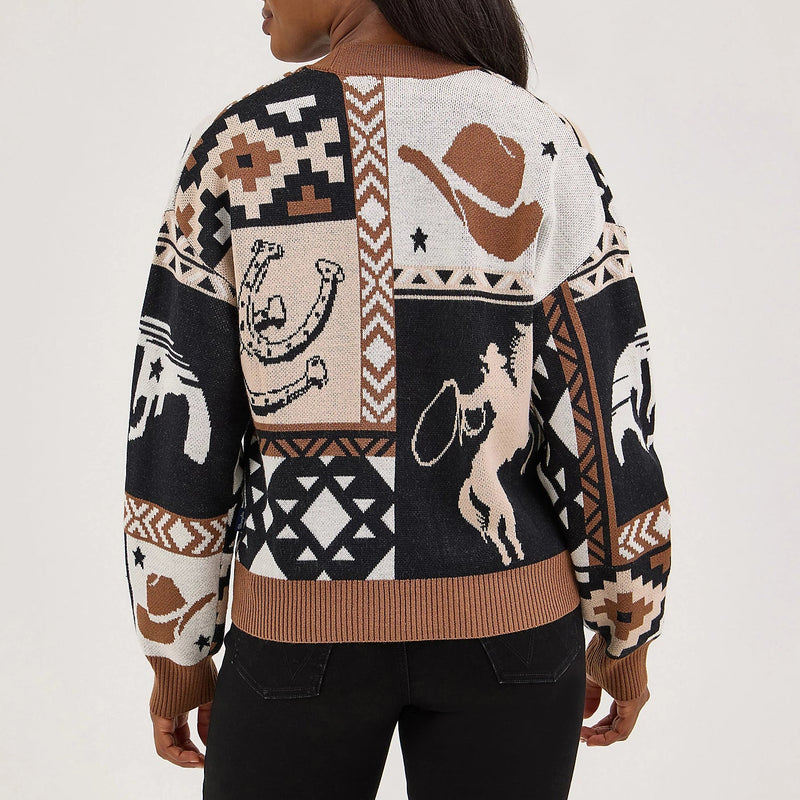 Wrangler Retro Women's Western Cropped Cardigan Sweater in Brown