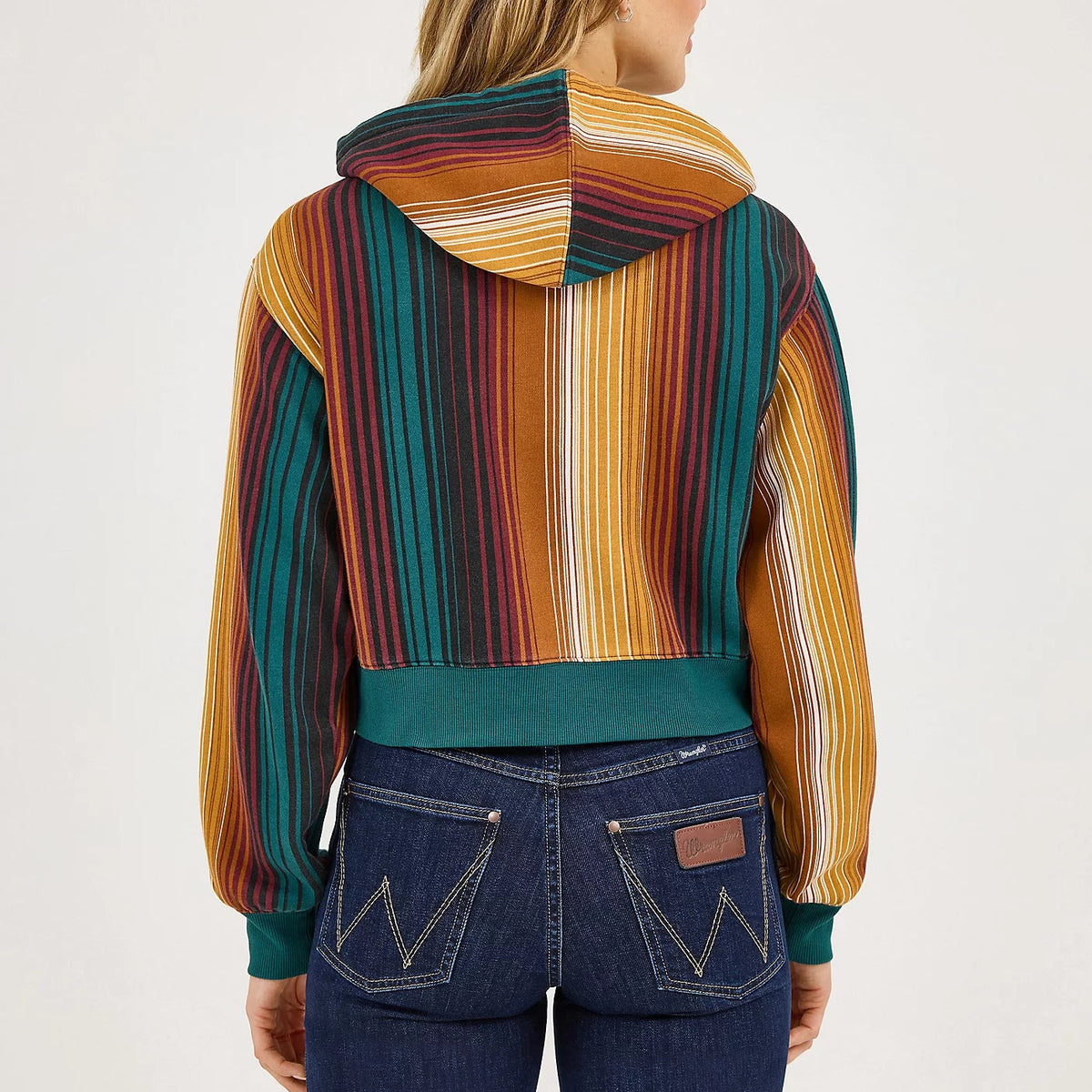 Wrangler Retro Women's Striped Serape Cropped Hoodie in Teal