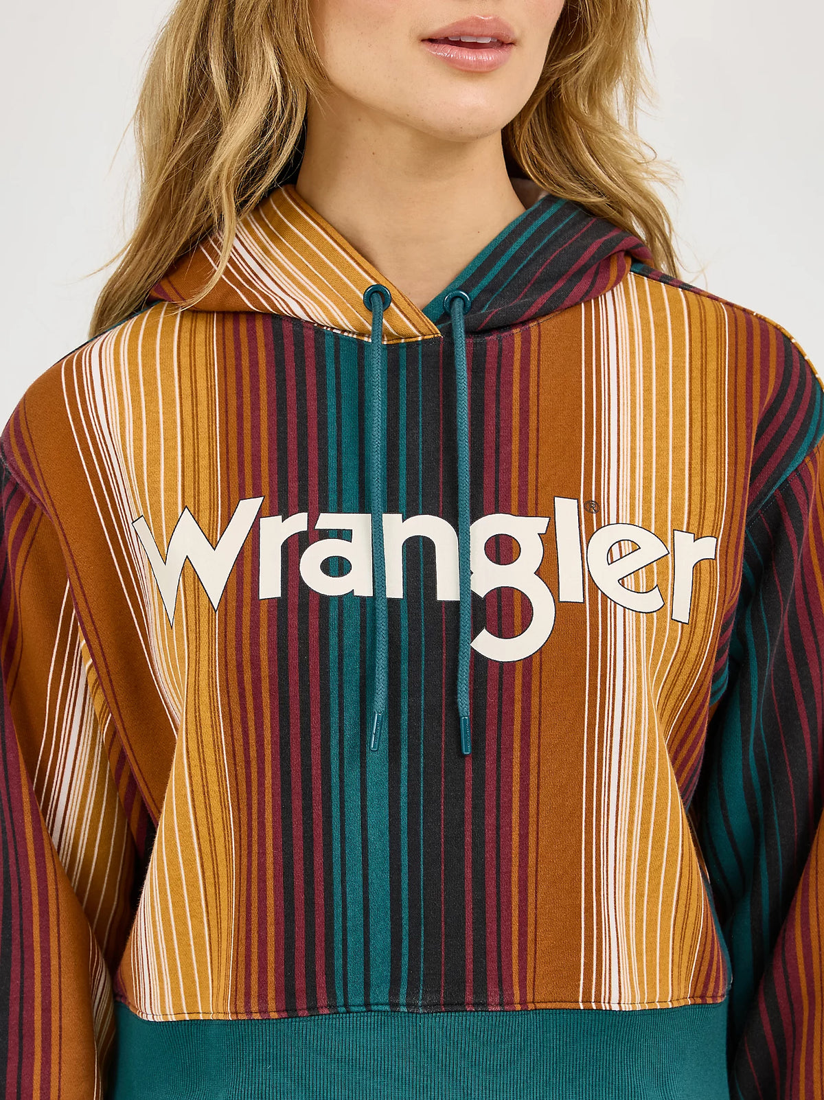 Wrangler Retro Women's Striped Serape Cropped Hoodie in Teal