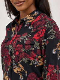 Wrangler Retro Women's L/S Floral Western Snap Mini Dress in Black