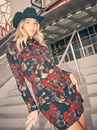 Wrangler Retro Women's L/S Floral Western Snap Mini Dress in Black