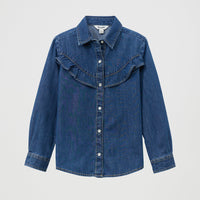 Wrangler Girl's L/S Ruffle Denim Western Snap Shirt