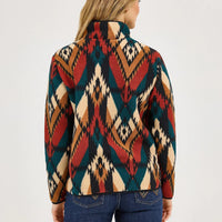 Wrangler Retro Women's Quarter Zip Sherpa Pullover in Turquoise Pattern
