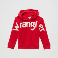 Wrangler Girl's Bold Logo Pullover Hoodie in Fire Red