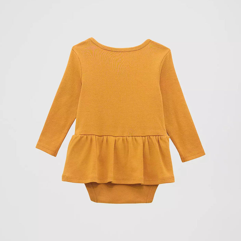 Wrangler Baby Girl's L/S Horse Graphic Skirted Bodysuit in Mustard