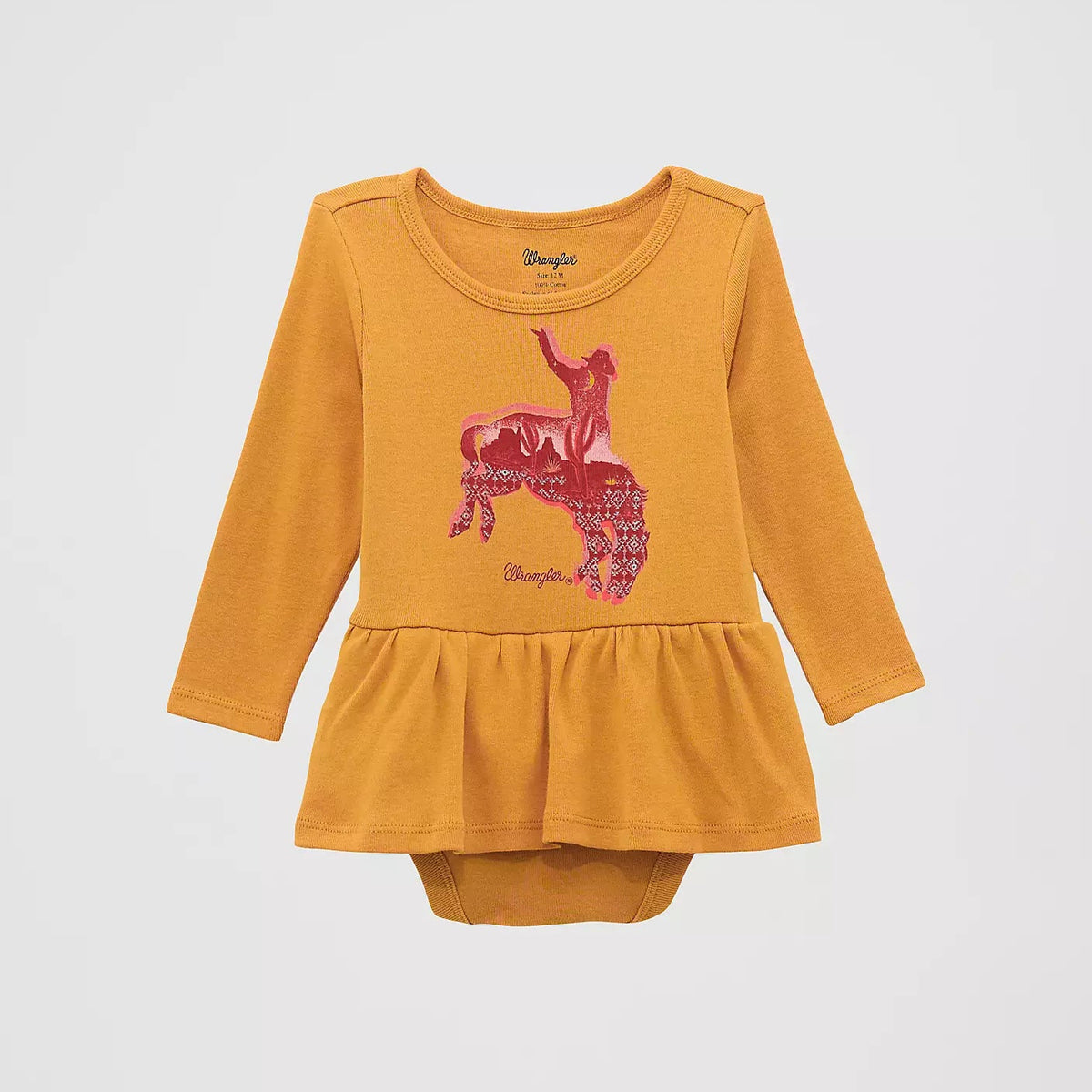 Wrangler Baby Girl's L/S Horse Graphic Skirted Bodysuit in Mustard