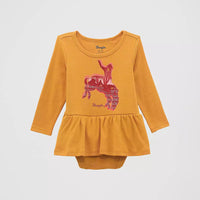 Wrangler Baby Girl's L/S Horse Graphic Skirted Bodysuit in Mustard