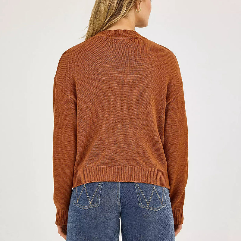 Wrangler Retro Women's Horse Intarsia Crewneck Sweater in Rust