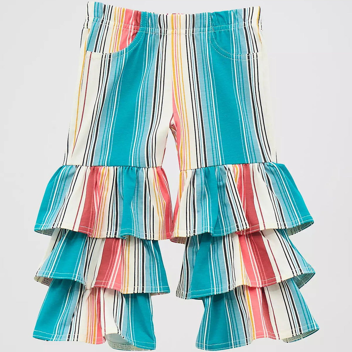 Wrangler Baby & Toddler Girl's Printed Tiered Knit Pant in Turquoise Stripe