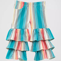 Wrangler Baby & Toddler Girl's Printed Tiered Knit Pant in Turquoise Stripe