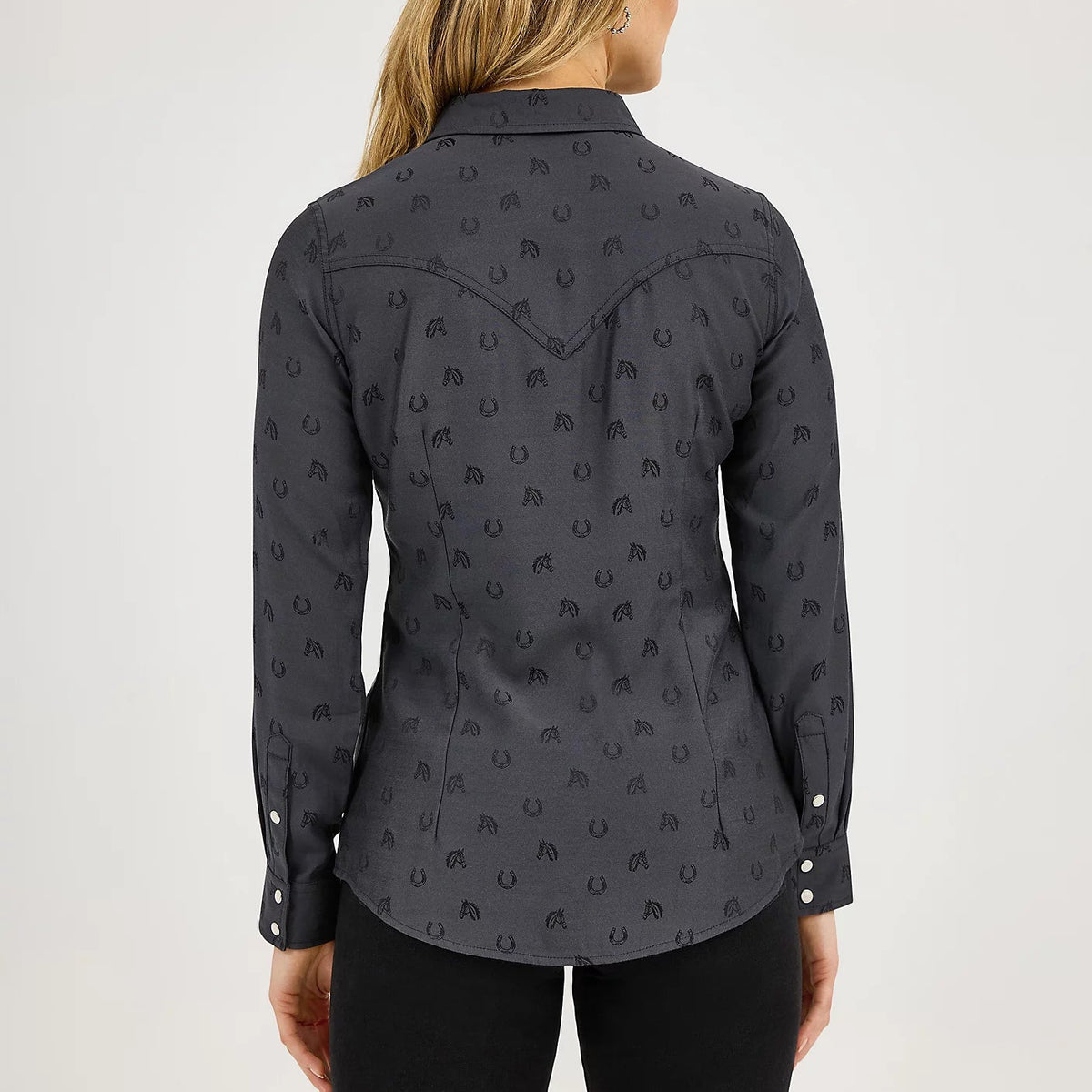 Wrangler Retro Women's L/S All Occasion Western Snap Shirt in Subtle Black Horses